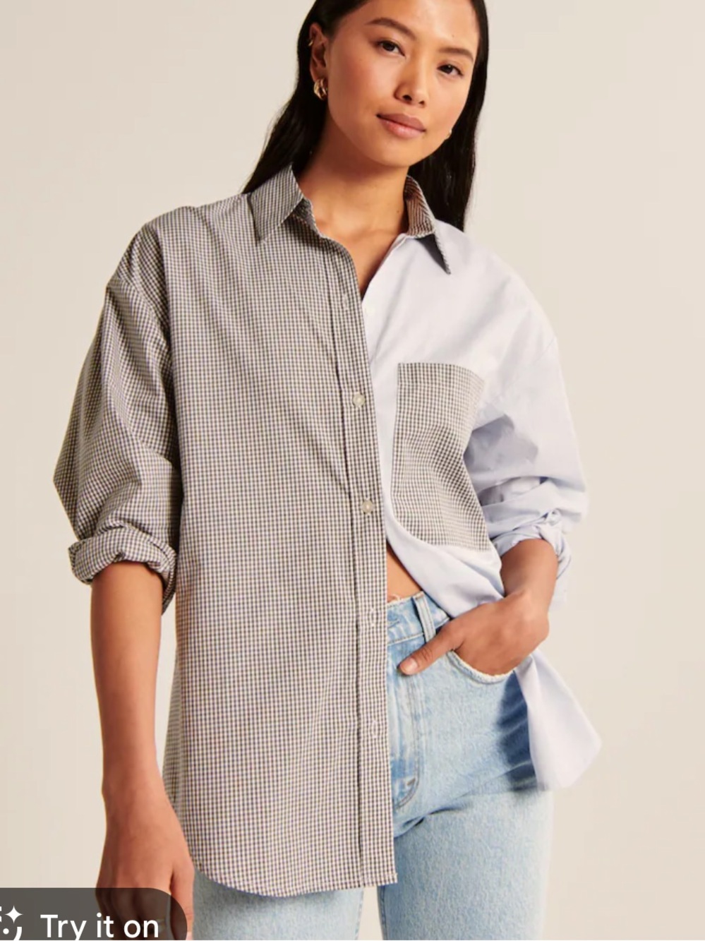 Abercrombie & Fitch Mixed Plaid and Light Blue Button-Down Shirt